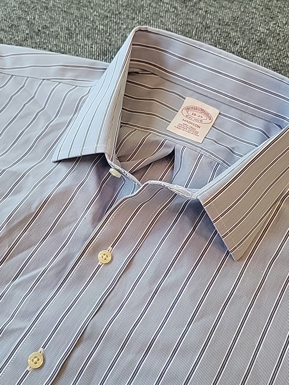 Brooks Brothers Dress Shirt Men's 18 35 Madison Blue Striped Non Iron Supima